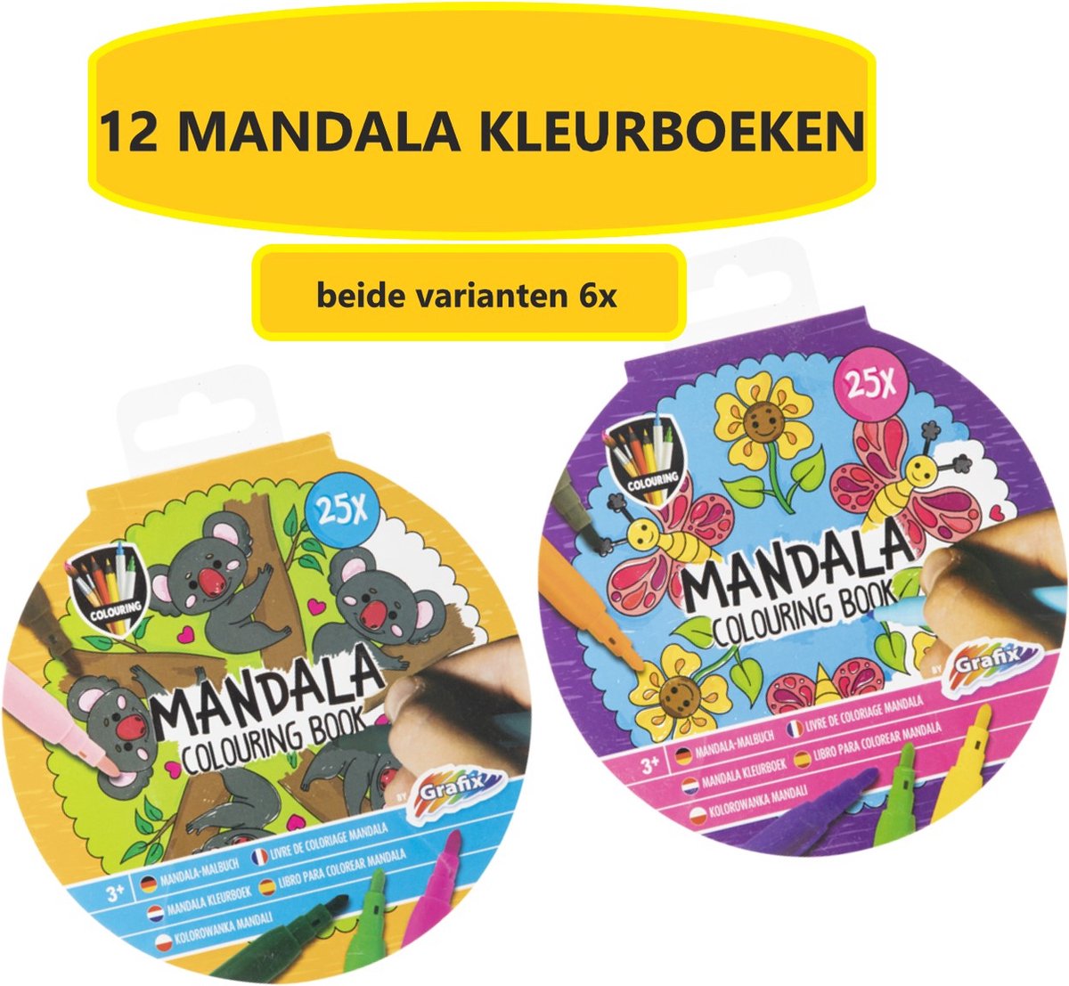 12X Mandala Kleurboek | 2 varianten | Dia 15 CM | Uitdeelcadeautje | 25 kleurplaten per kleurboek | Kleuren voor Kinderen